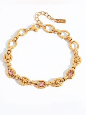 18K Gold Plated Pink Crystal Link Bracelet